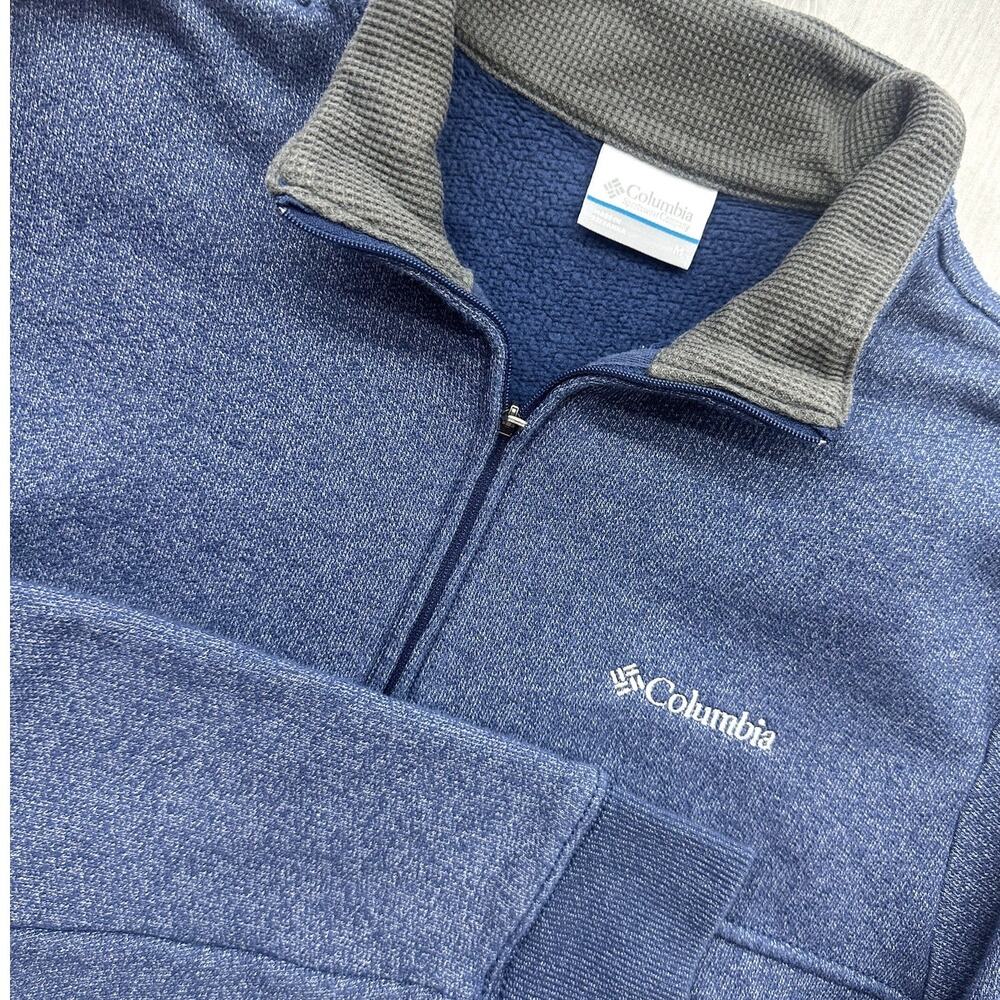 Columbia Men's Blue Gray 1/4 Zip Cotton Pullover Sweater Kangaroo Pocket M